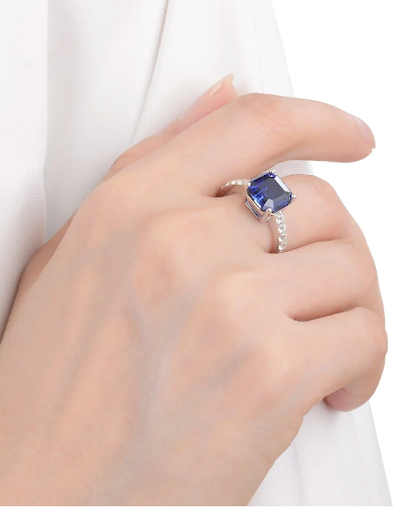 Blue Sapphire Asscher Cut Ring