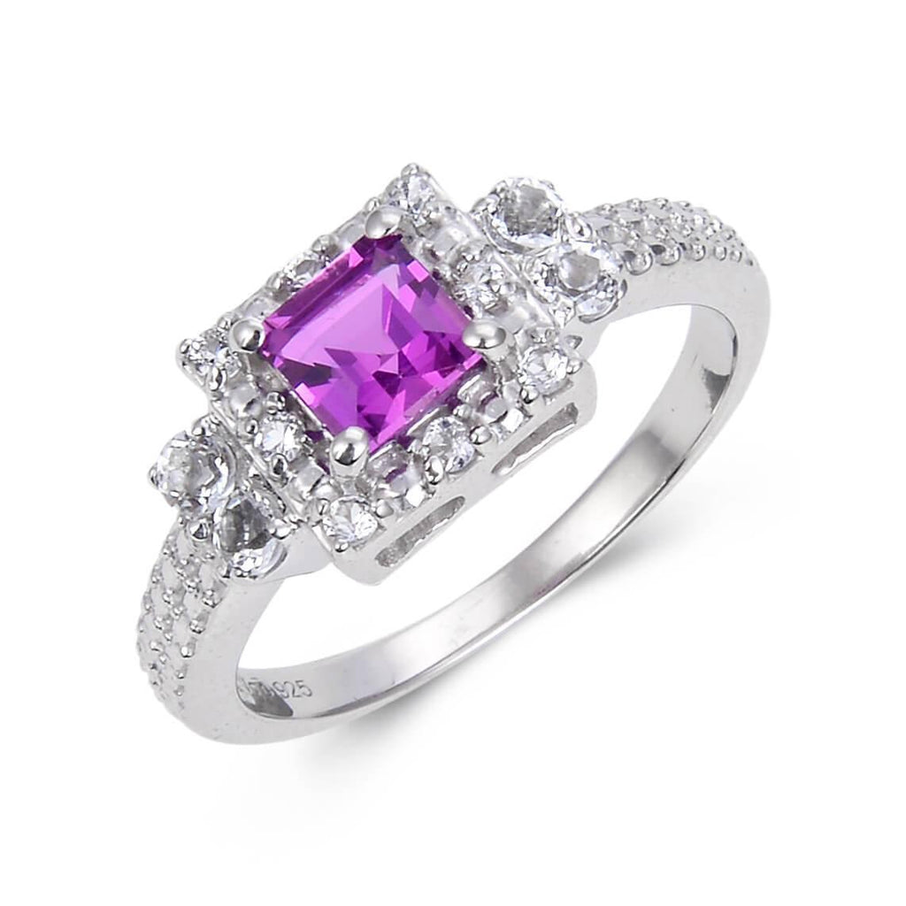 Purple Sapphire Square Shaped 925 Sterling Silver Ring for Women