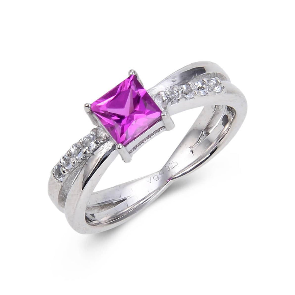 Square Created Purple Sapphire White Topaz Ring