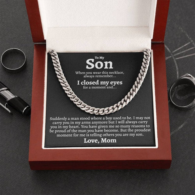 To My Son Necklace I will always carry you in my heart Love, Mom Cuban