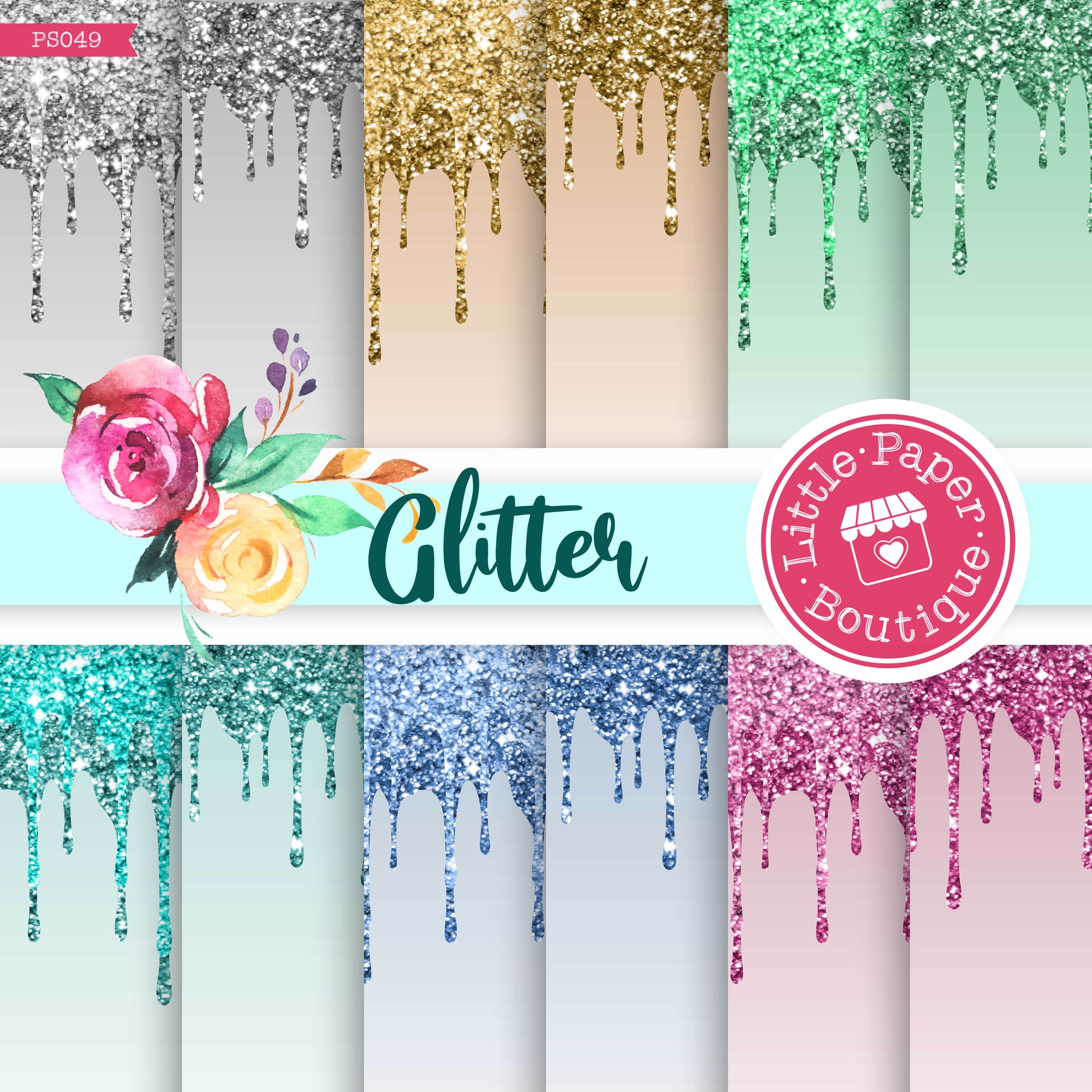 Download Dripping Glitter Digital Paper Ps049 Little Paper Boutique