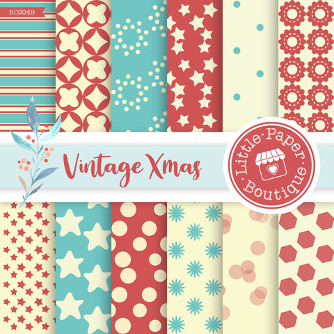 Vintage Christmas Digital Paper, Vintage Christmas Scrapbook Paper, Retro  Christmas Digital Paper, Retro Christmas Scrapbook Paper, DOWNLOAD 