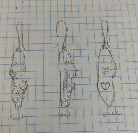 original sketch design for barnacle cluster earrings hkm jewelry