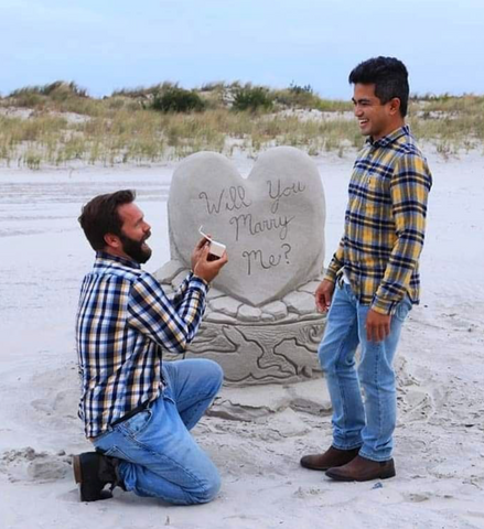 Will you marry me sand sculpture by brendan schaffer art - gay proposal in cape may