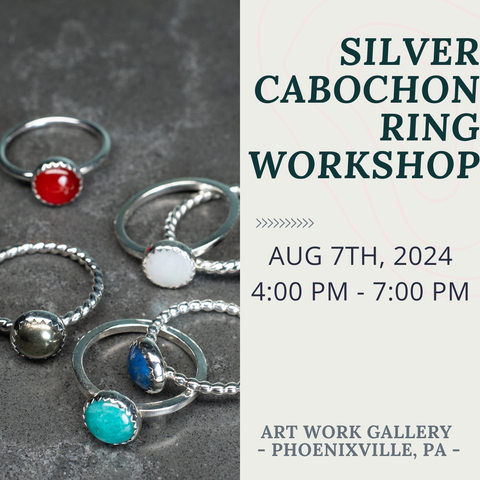 sterling silver semi precious cabochon ring workshop class by hkm jewelry at art work gallery in phoenixville pa august 7th 2024