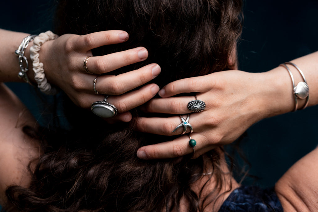 Hali MacLaren hand portrait wearing hkm jewelry rings photo by Traci Elaine