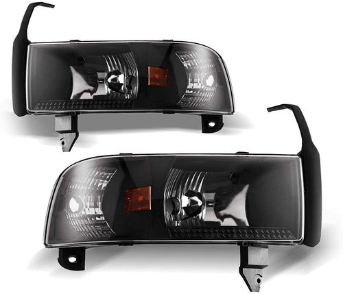 94-02 DODGE Ram 1500/2500/3500/4000 Headlights Front Lamps Black Head Light