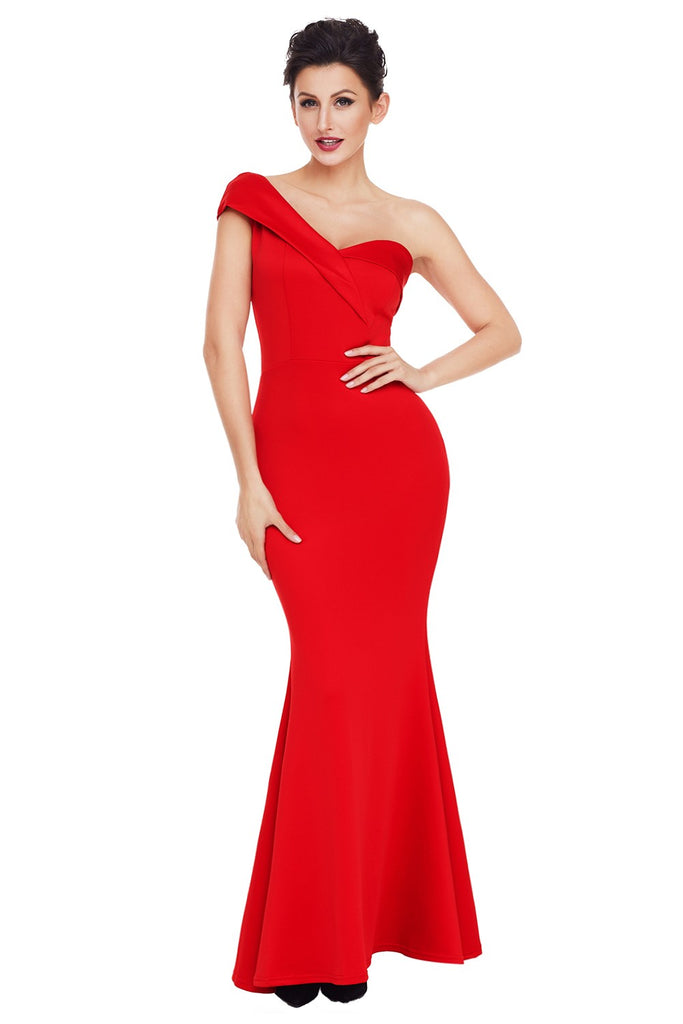 red one shoulder evening gown