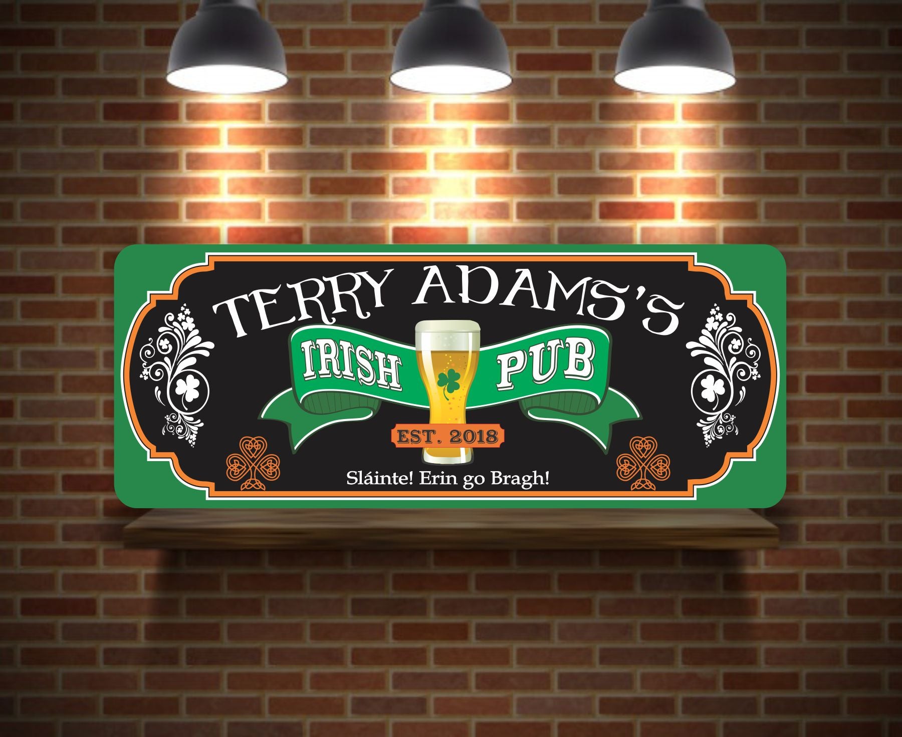 Custom Irish Pub Sign Irish Flag Colors Fun Sign Factory