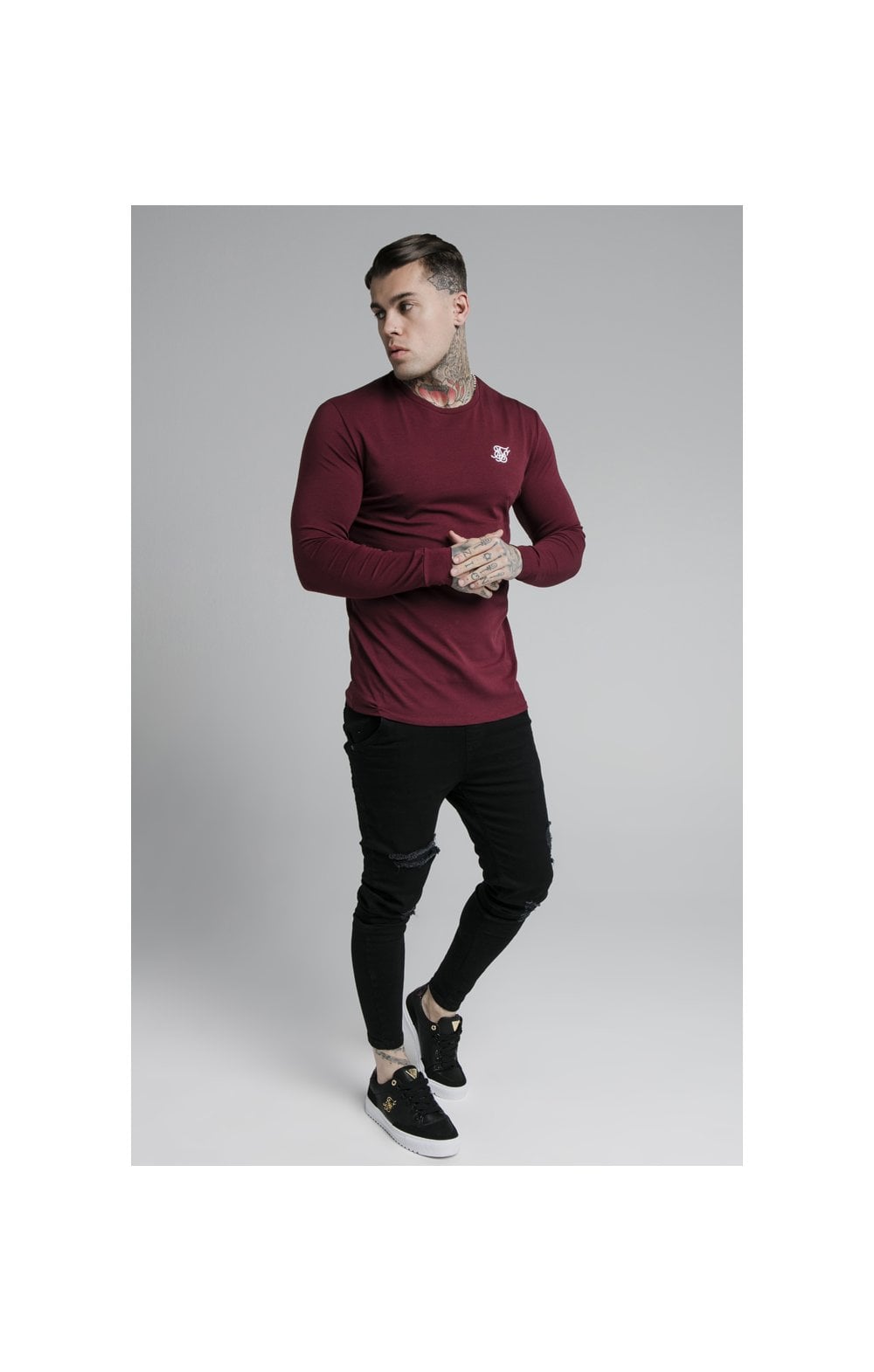 Burgundy Sleeve Muscle Fit T-Shirt