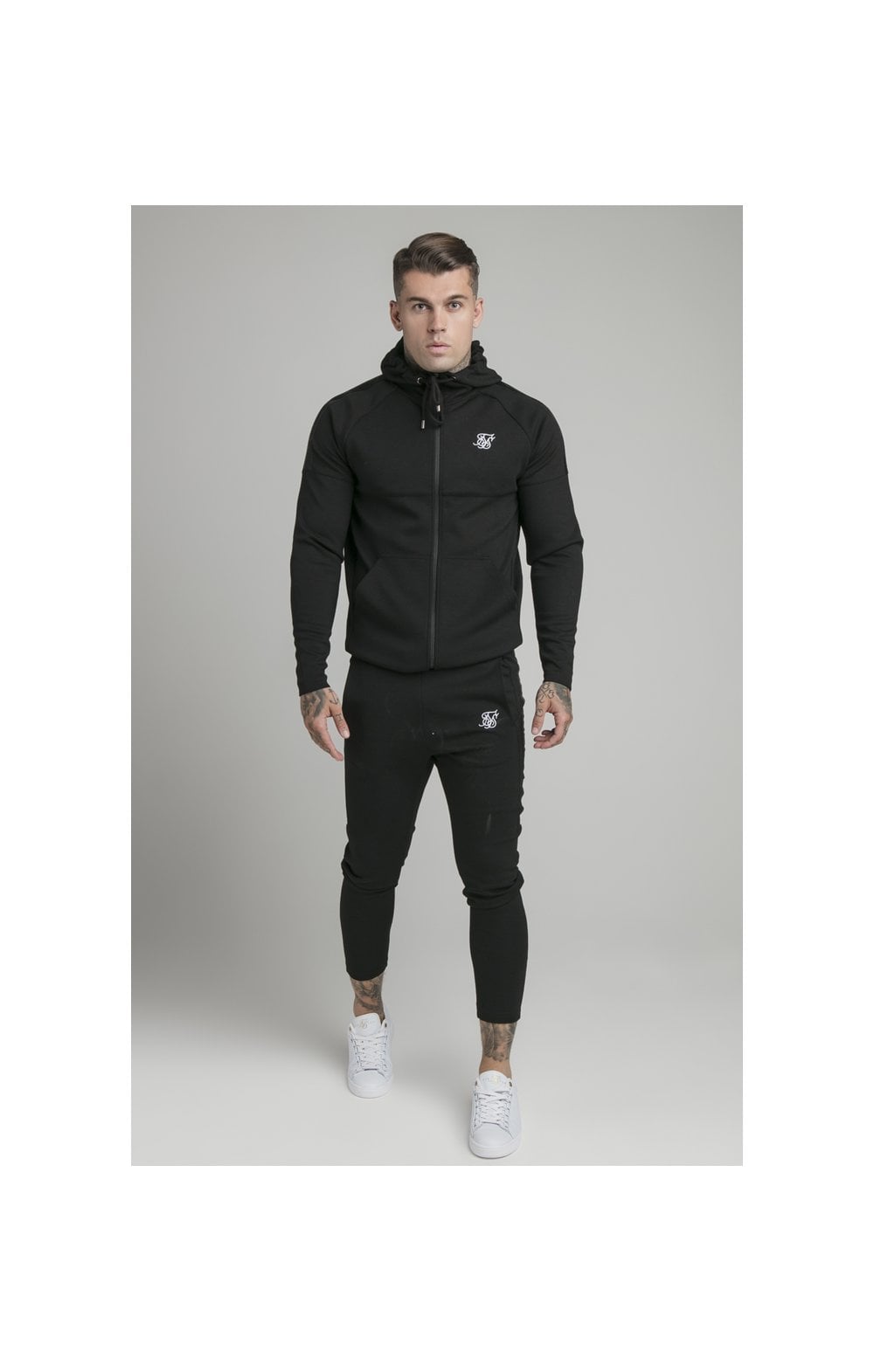 Black Motion Tape Zip Hoodie And Jogger Set
