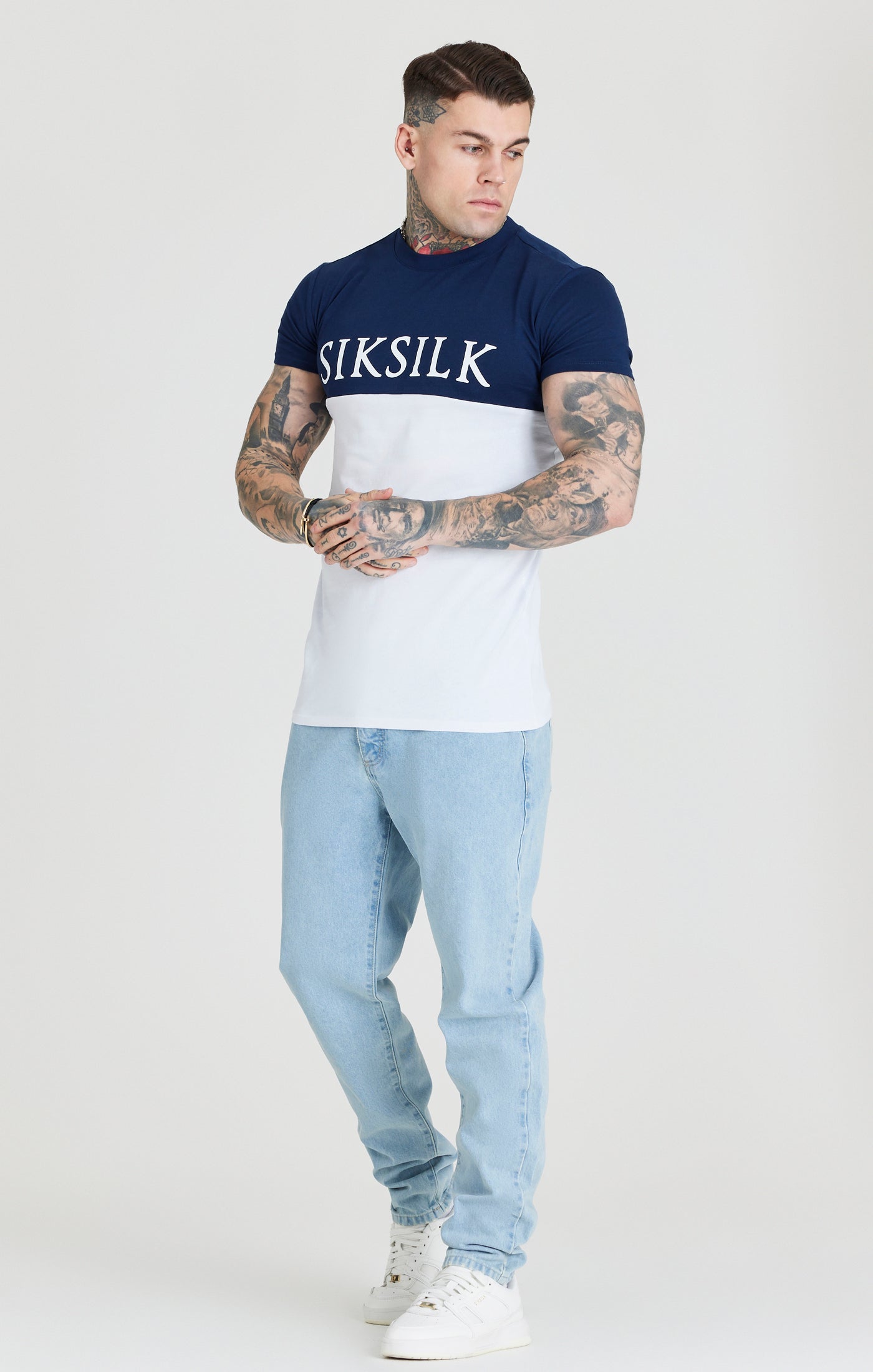 Navy Cut And Sew Muscle Fit T-Shirt