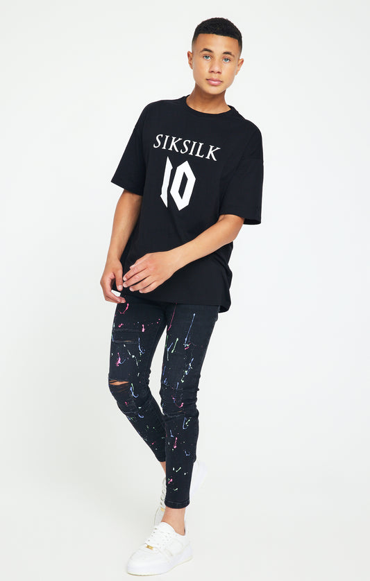 muerte puntada asiático Boys Messi X SikSilk Black Paint Splat Skinny Denim Jean