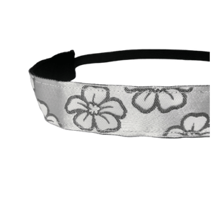 Silver Hibiscus Floral Headband, Choice of Size