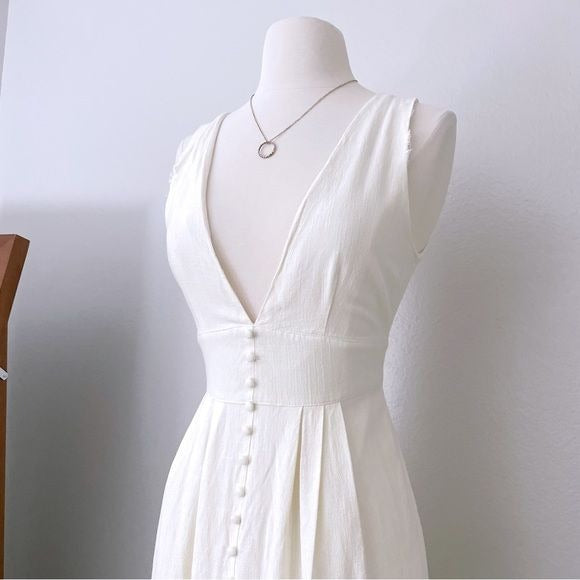 Linen Blend Neutral Maxi Cream Dress (4)