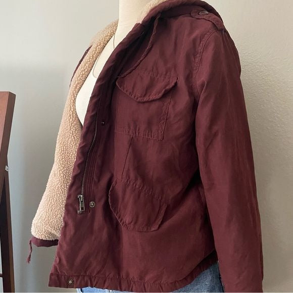 Maroon Sherpa Lined Utility Jacket (One Size)
