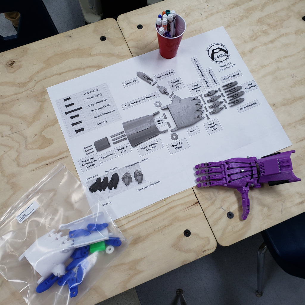 A 3D printed e-NABLE hand being assembled