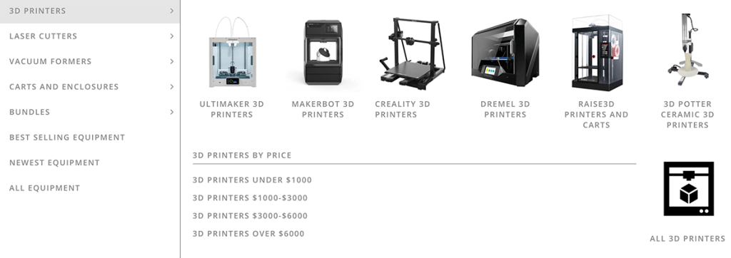 3d Universe website update showing 3D printers, laser cutters and more.