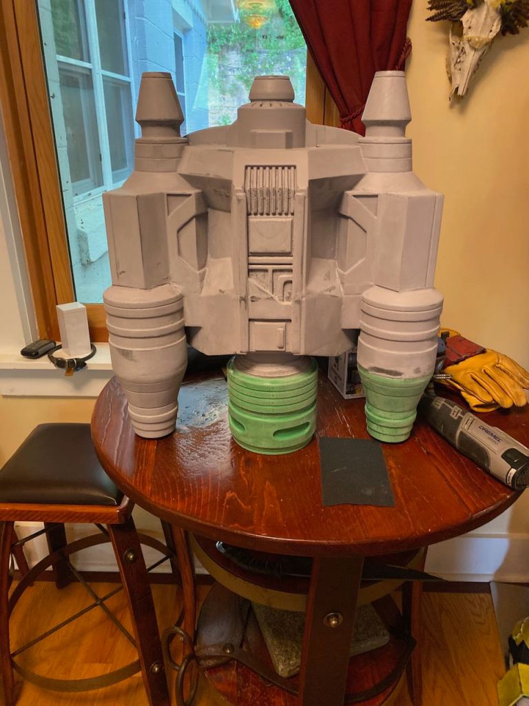 Completed Serial Kilter 3D Printed Heavy Infantry Mandalorian Armor jetpack before painted