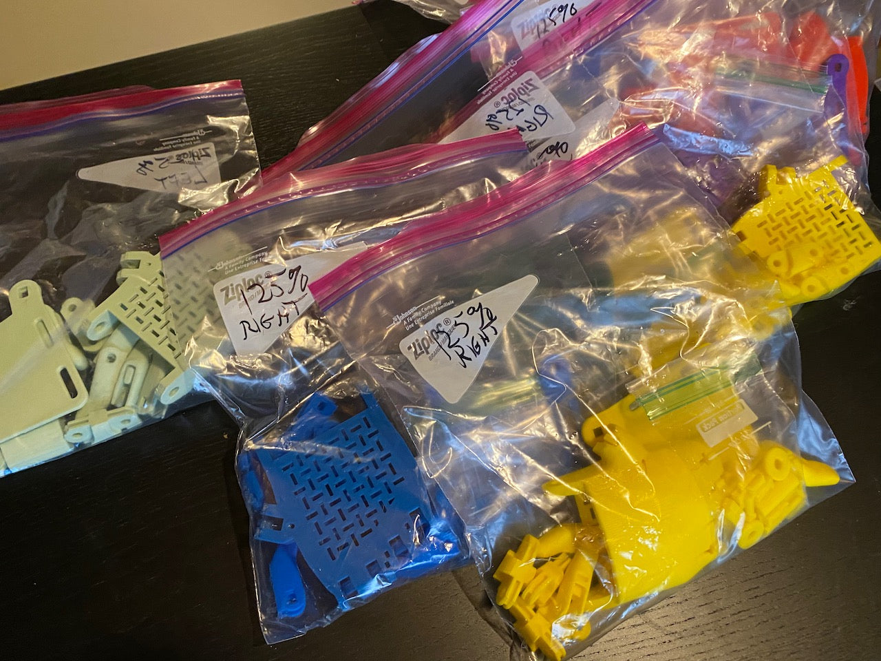 e-NABLE 3D printed hand kits ready to assemble in baggies