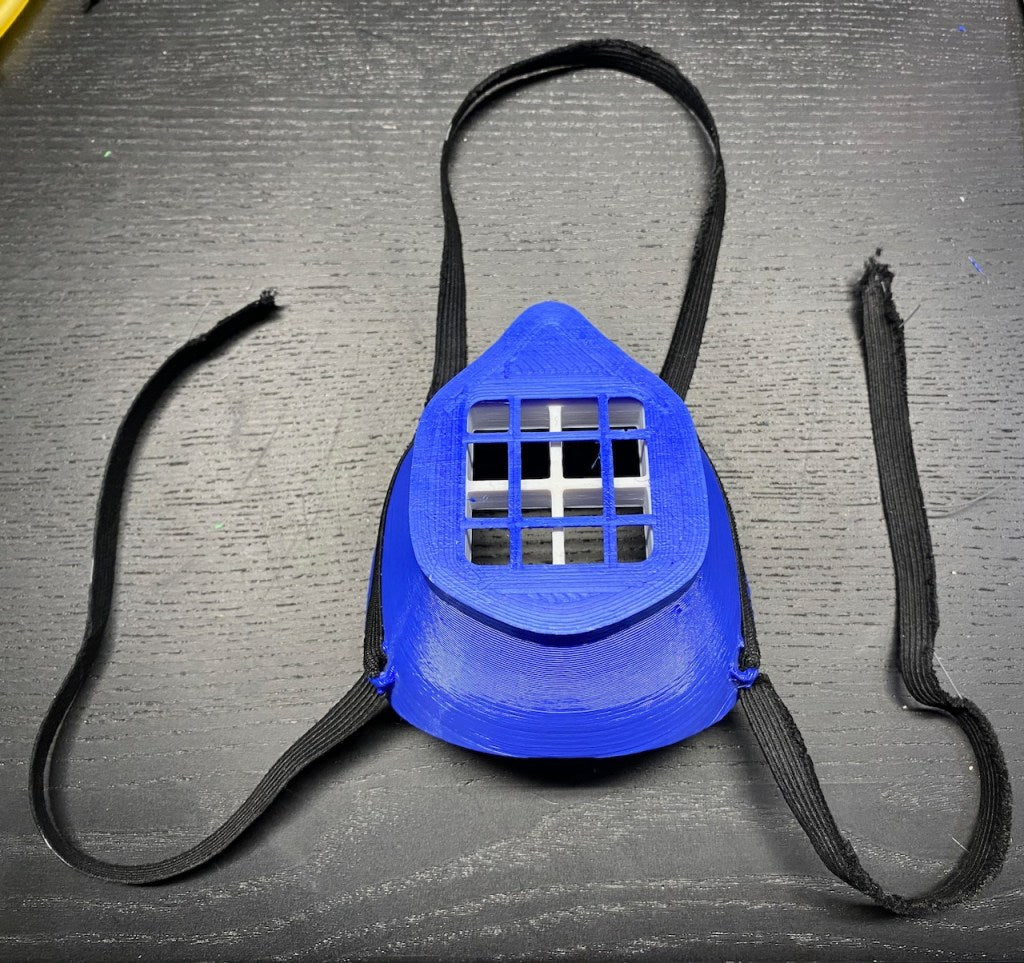 3D Printed BECMv1 - (Buffalo e-NABLE Crisis Mask) front view of the protective grid