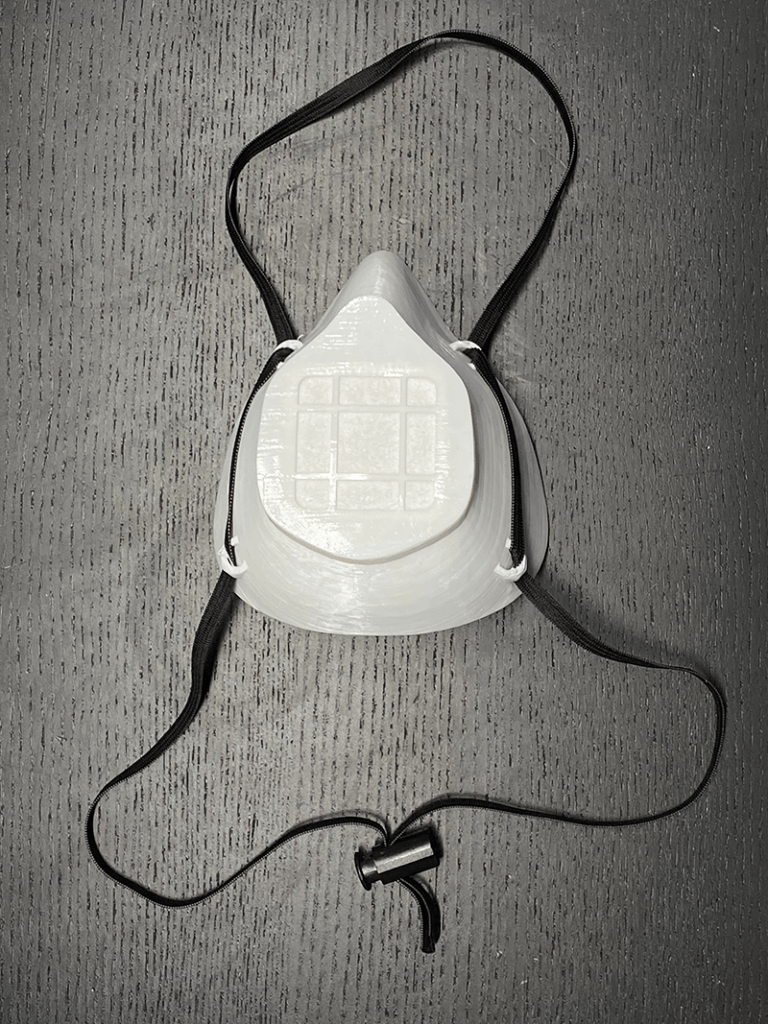 The 3D Printed BECMv1 - (Buffalo e-NABLE Crisis Mask) showing the new cord strap holders