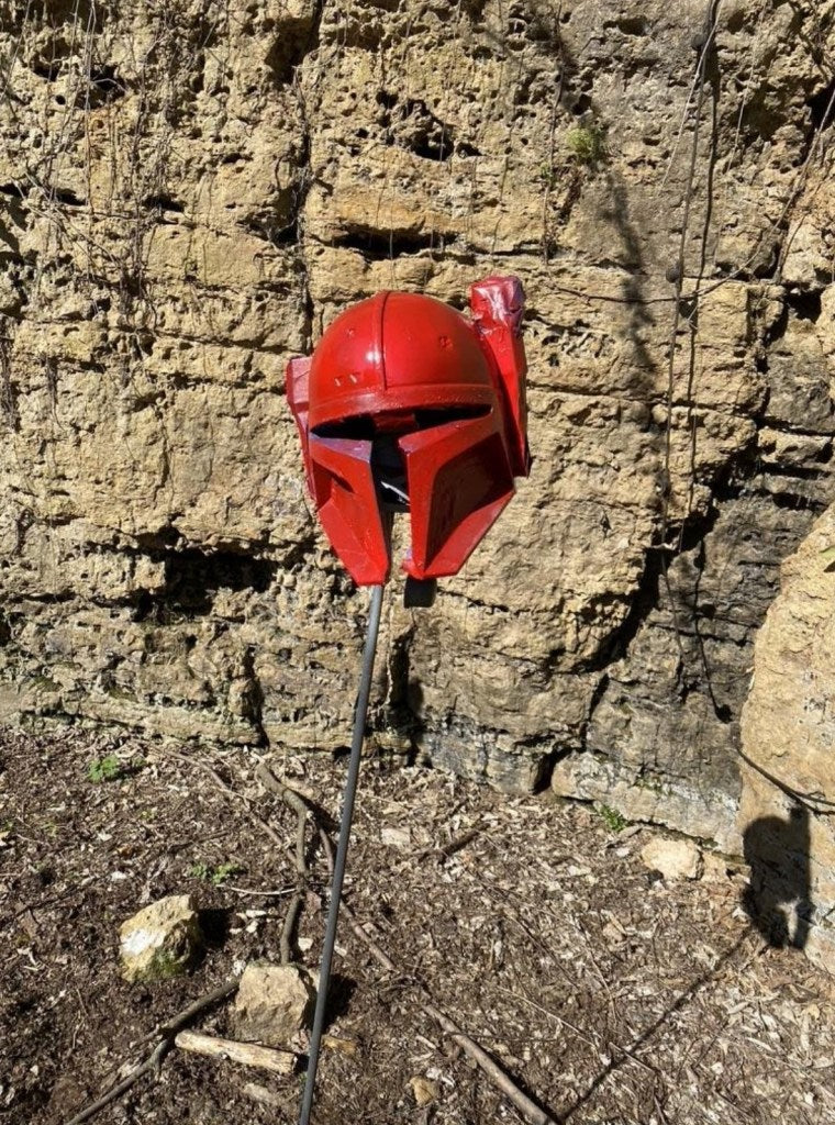 Serial Kilter 3D Printed Heavy Infantry Mandalorian Armor helmet getting painted red