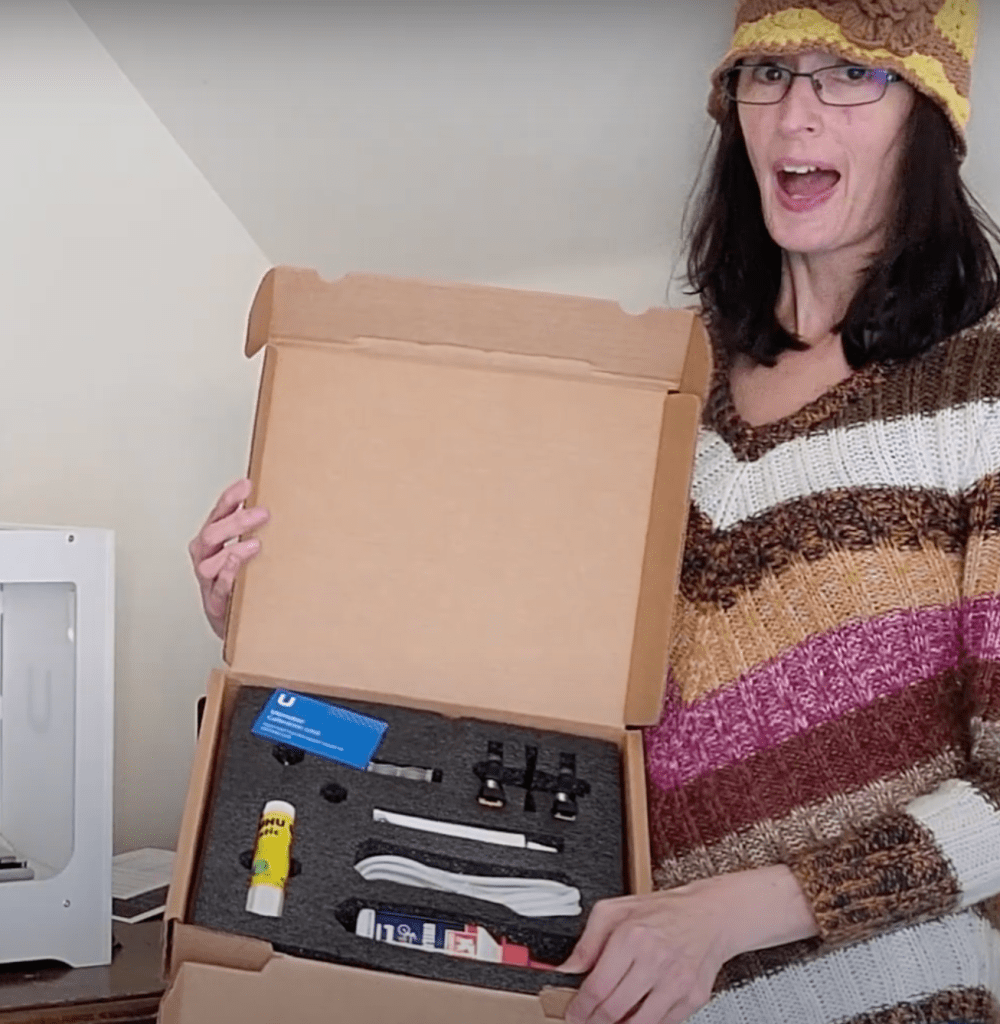 Checking out the accessories box during an unboxing of the Ultimaker S3 3D printer