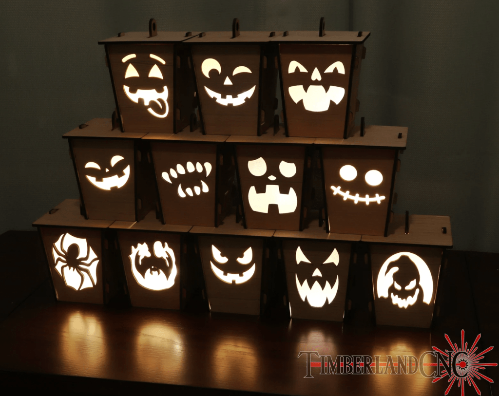 Multiple scary faces on laser cut lanterns