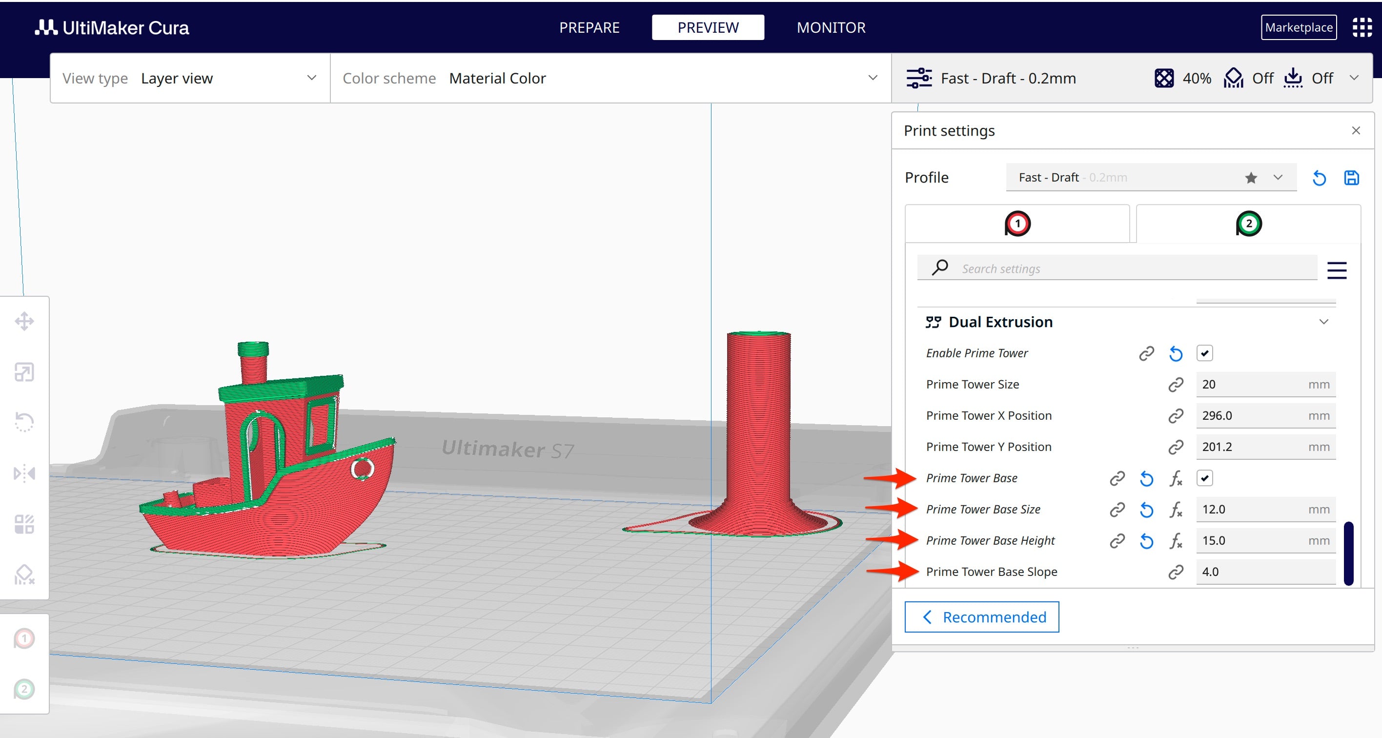 New prime tower settings available in UltiMaker Cura v5.6.0