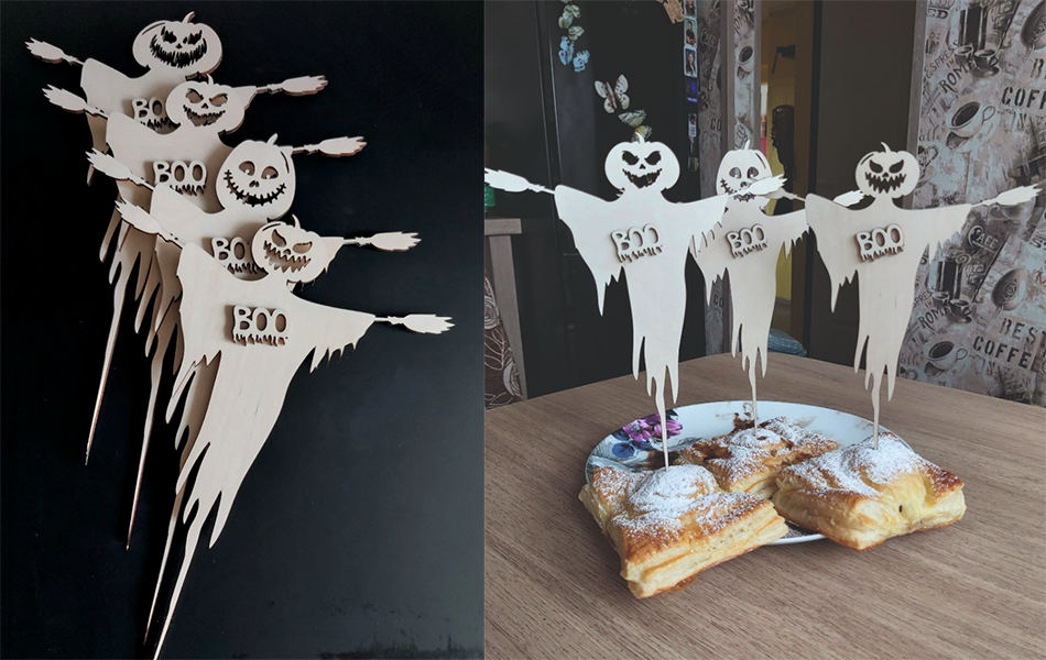 laser cut ghost cake and treat toppers for halloween