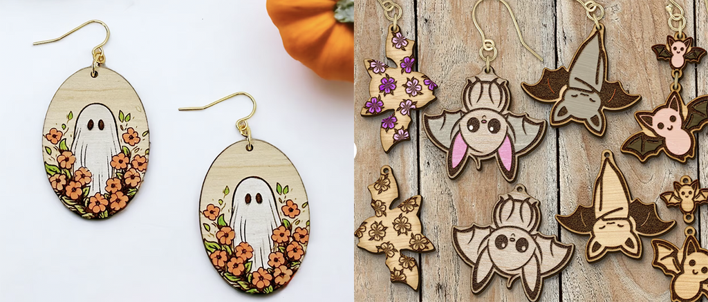 Cute ghost and bat laser cut earring designs for Halloween