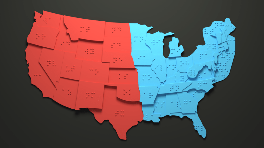 A 3d printed map of the USA with Braille for the visually impaired.