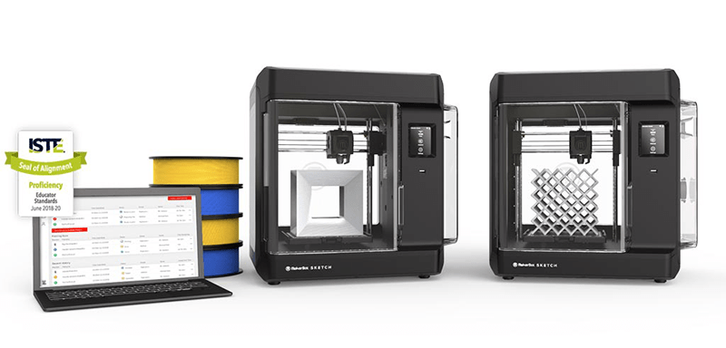 Two MakerBot SKETCH 3D Printers with an ISTE badge certification