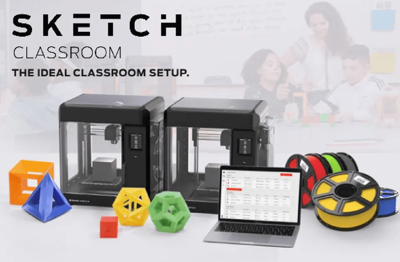 The MakerBot SKETCH classroom bundle with various 3D Prints