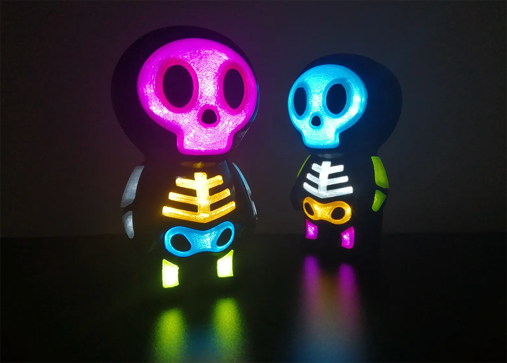 Cute colorful 3d printed skull lamps