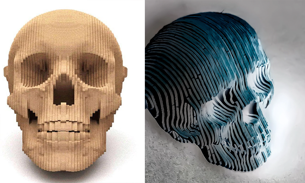 Laser cut 3d skull model