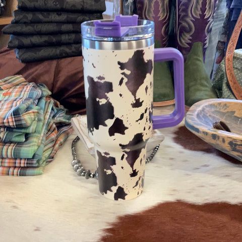 Black Cowprint with Orange Handle 40oz Tumbler – Horse Creek Outfitters