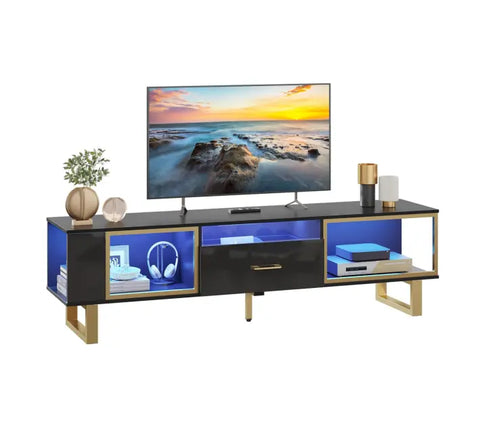 the black high gloss tv stand in the white background