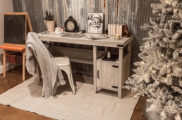 Farmhouse Computer Desk with large Cabinet and middle shelves