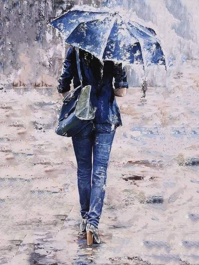 Malen Nach Zahlen Frau In Blau Mit Regenschirm Figured Art