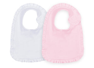 Sublimation Baby Bibs with Ruffle Trim (White / Pink), 85% Polyester - 15% Cotton