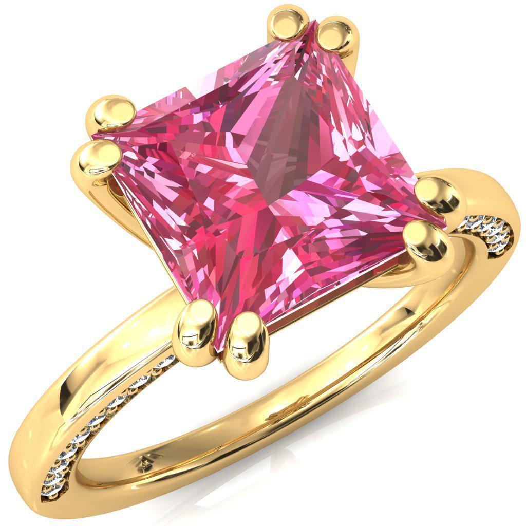 Ain Princess Pink Sapphire 4 Double Prong Single Rail Diamond Accent Engagement Ring