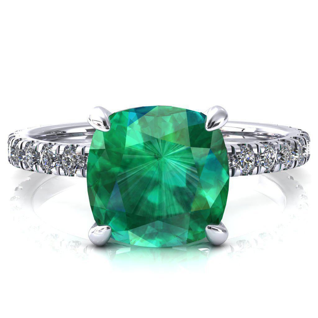 Alessi Cushion Emerald 4 Claw Prong 3/4 Micro Pave Engagement Ri