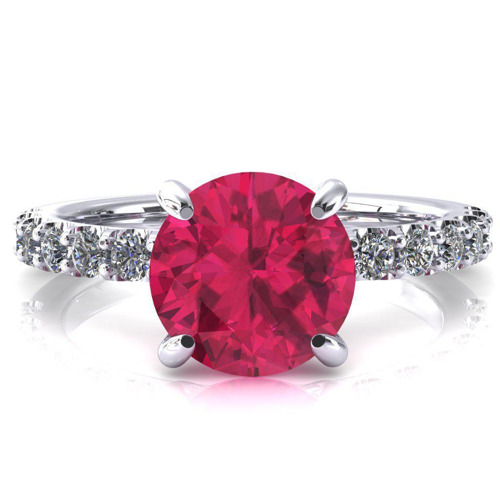 Alessi Round Ruby 4 Claw Prong 3/4 Micro Pave Engagement Ring