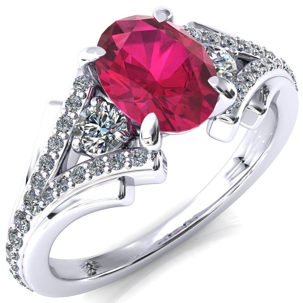 Arietis Oval Ruby 4 Prong 3/4 Bead Split Shank Diamond Accent Ring