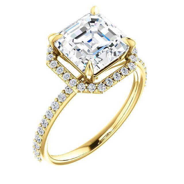 Asscher Moissanite Diamond Accent Ice Halo Ring