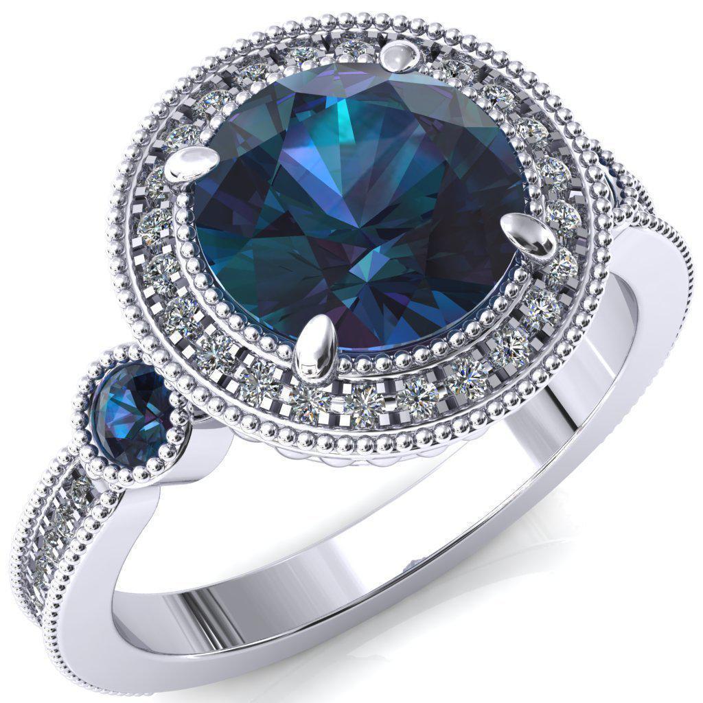 Brachium Round Alexandrite Bezel Milgrain Halo 3/4 Eternity Accent Diamond Ring