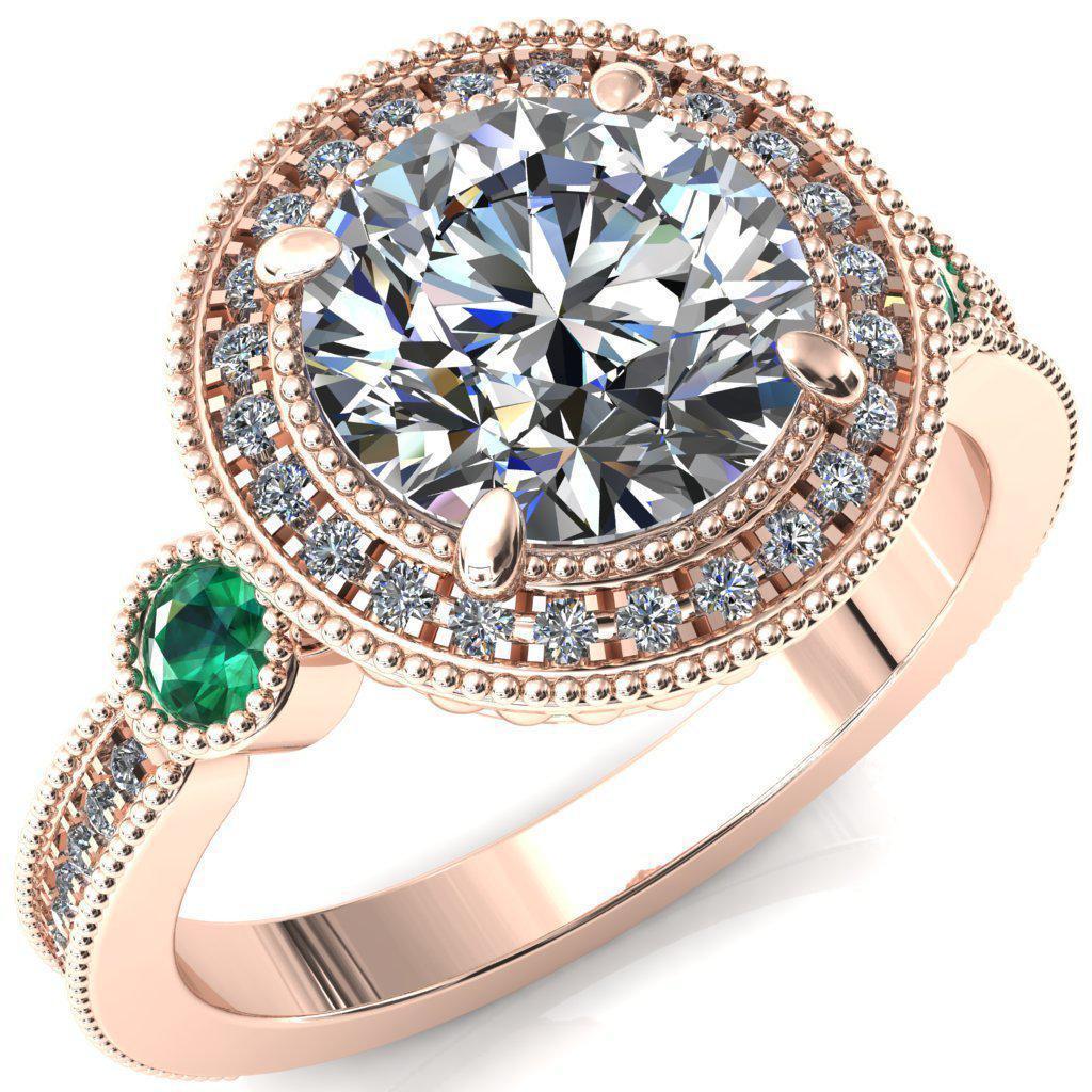 Brachium Round Center Stone Emerald Bezel Milgrain Halo 3/4 Eternity Accent Diamond Ring