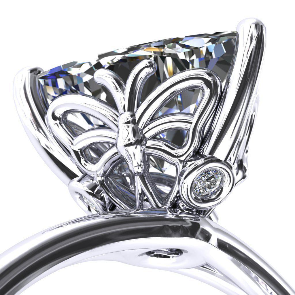 Butterfly Wings Trillion Moissanite 3 Prong Engagement Ring